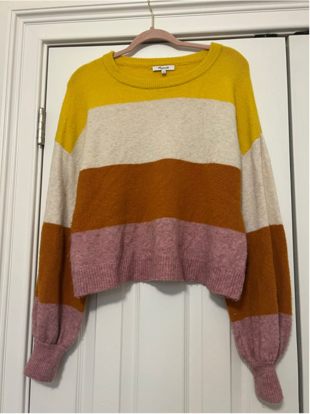 Women's Madewell Striped Colorblock Crew Neck Sweater Size S Yellow Multi-color